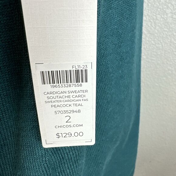 Chico's Womens Soutache Cardigan Sweater Size 2 Large Peacock Teal Cotton - Picture 4 of 8